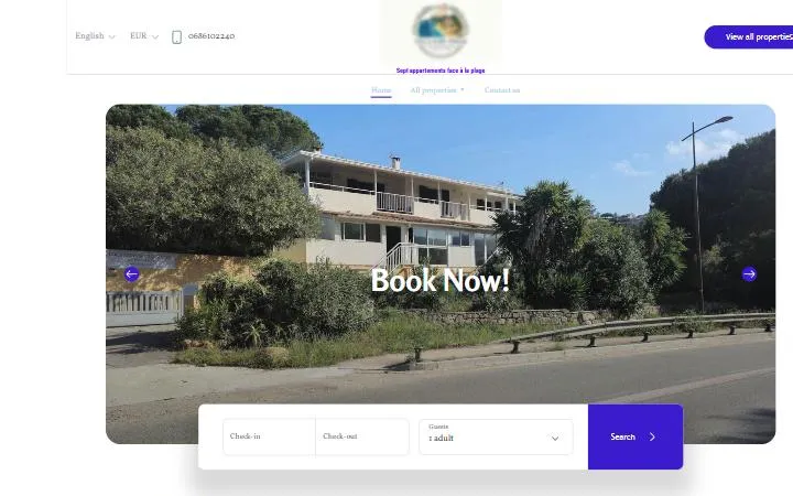 Version anglaise du site : Book Now et formulaire Check-in, Check-out
